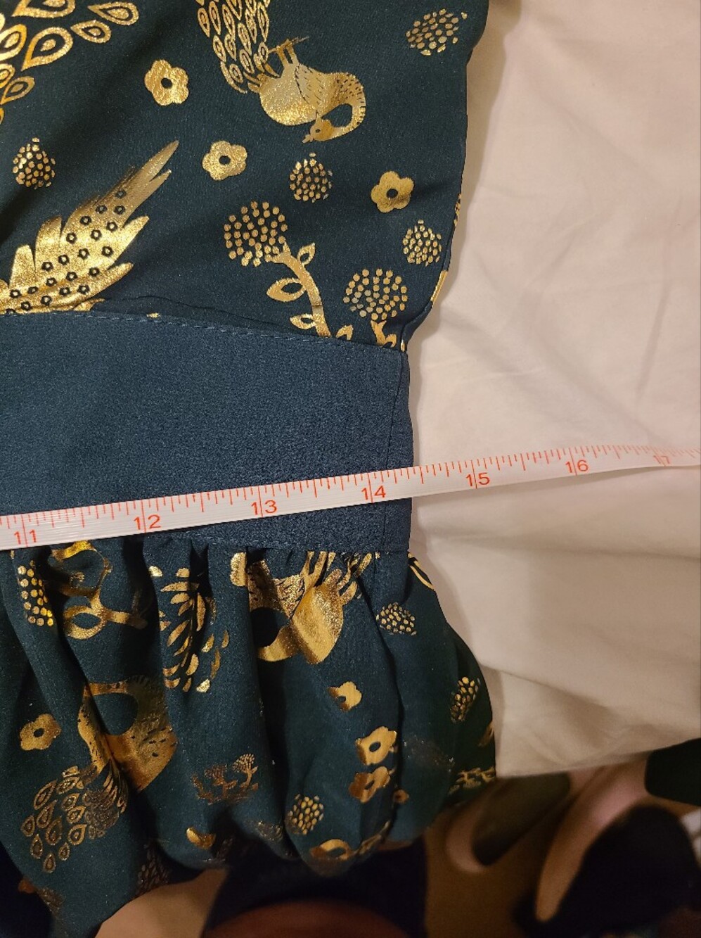 Unique Vintage Med Peacock gold foil maxi dress - Picture 6 of 6